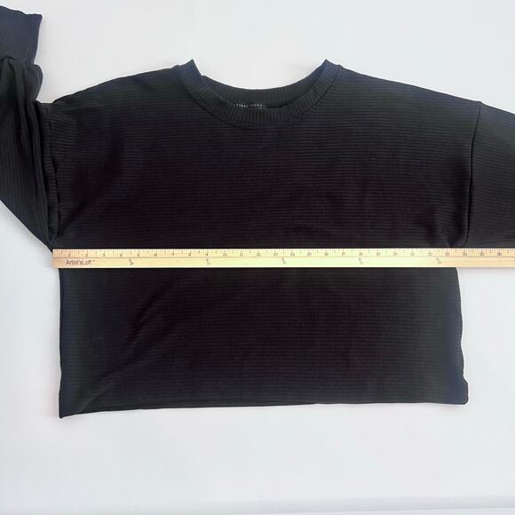 FINAL TOUCH RIBBED CREW NECK EXTENED LONG BELL SLEEVE CROP TOP SWEATSHIRT LARGE - Picture 5 of 9
